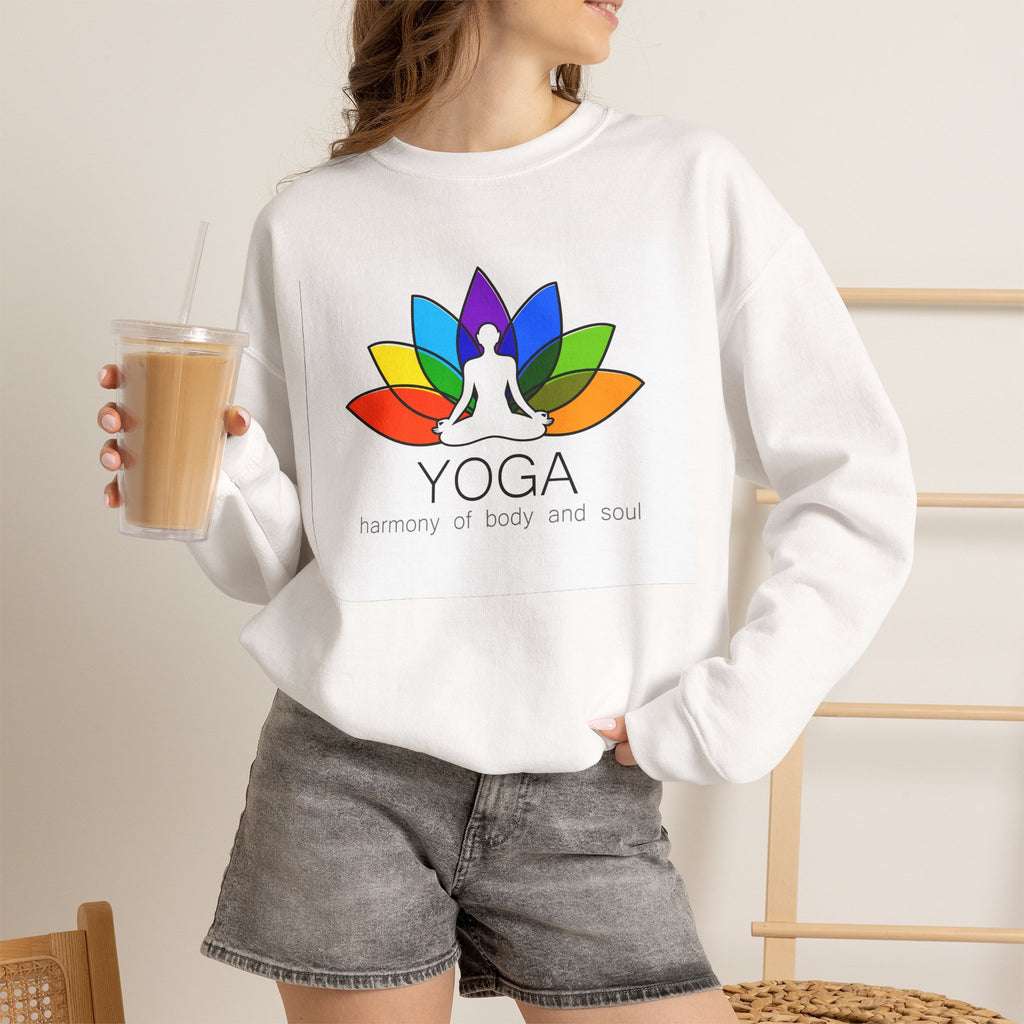 Yoga Harmony Crewneck Sweatshirt – Rainbow Lotus Meditation Design