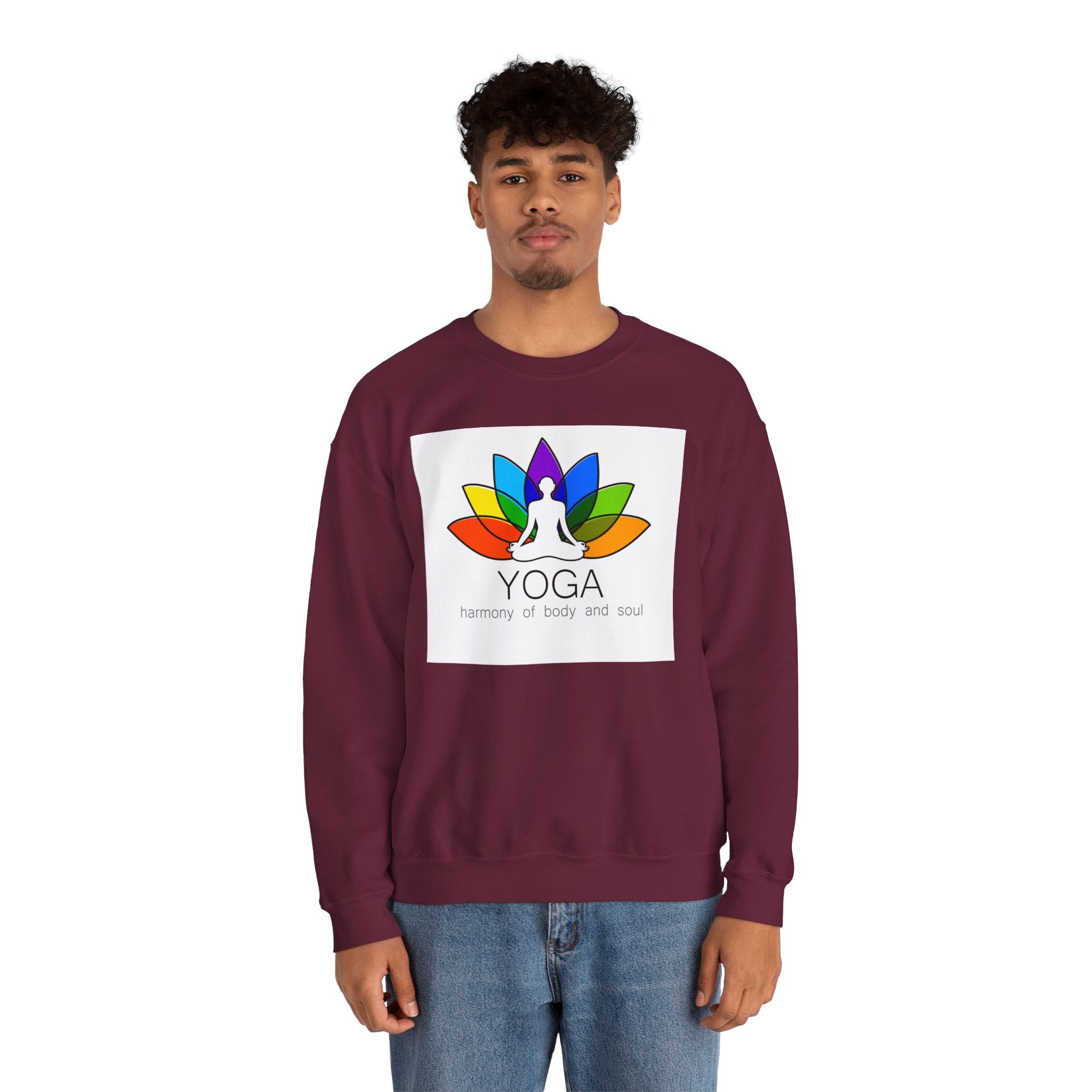 Yoga Harmony Crewneck Sweatshirt – Rainbow Lotus Meditation Design
