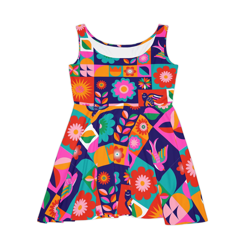 Women Floral Skater Dress — Colorful Retro Garden Print