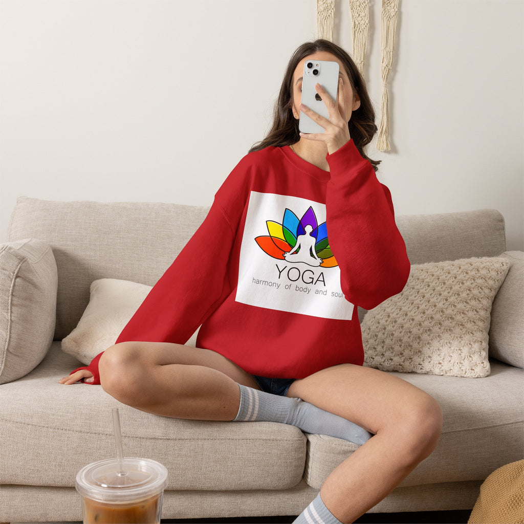 Yoga Harmony Crewneck Sweatshirt – Rainbow Lotus Meditation Design