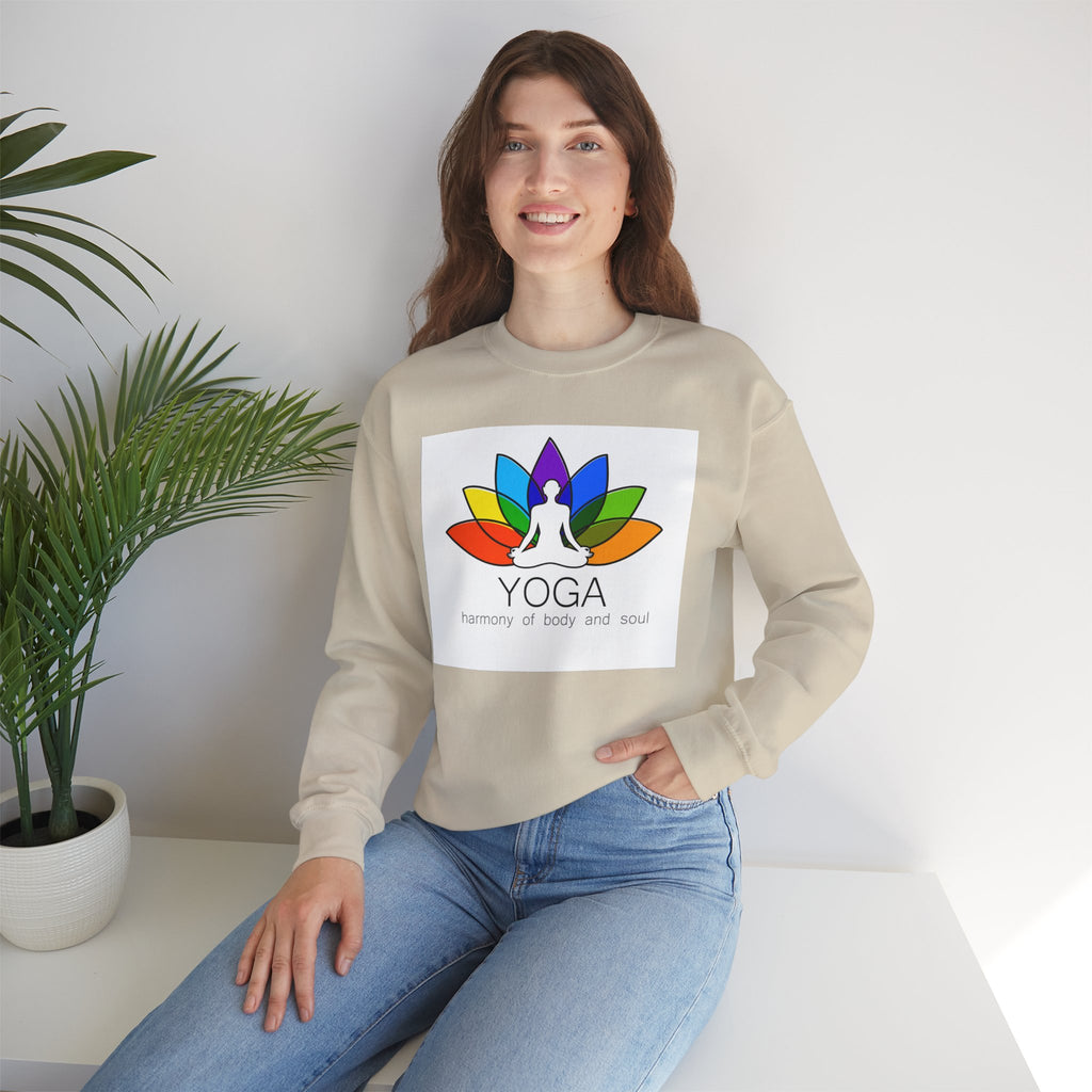 Yoga Harmony Crewneck Sweatshirt – Rainbow Lotus Meditation Design