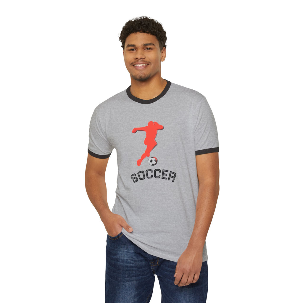 3D Soccer- Unisex Cotton Ringer T-Shirt