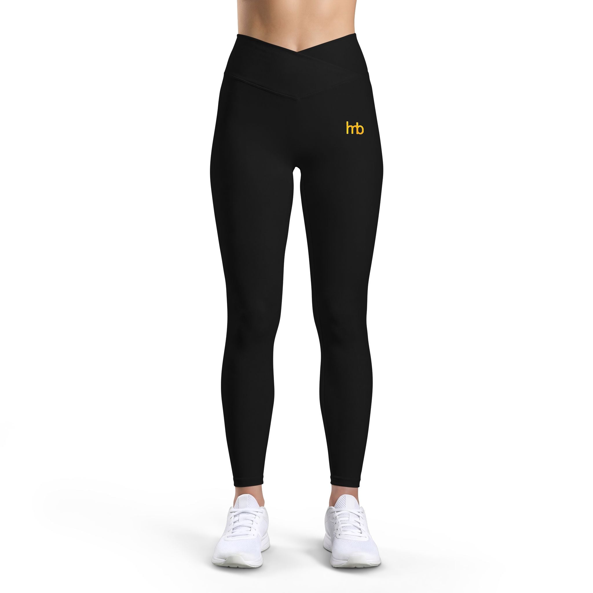 Women’s Luxe Leggings — High-Waist Black Activewear with Small Yellow 'hb' Logo