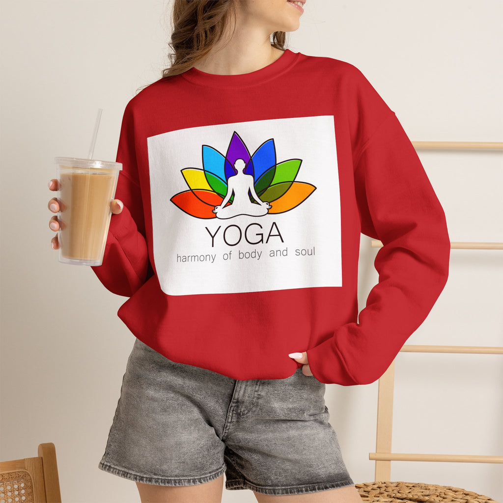 Yoga Harmony Crewneck Sweatshirt – Rainbow Lotus Meditation Design