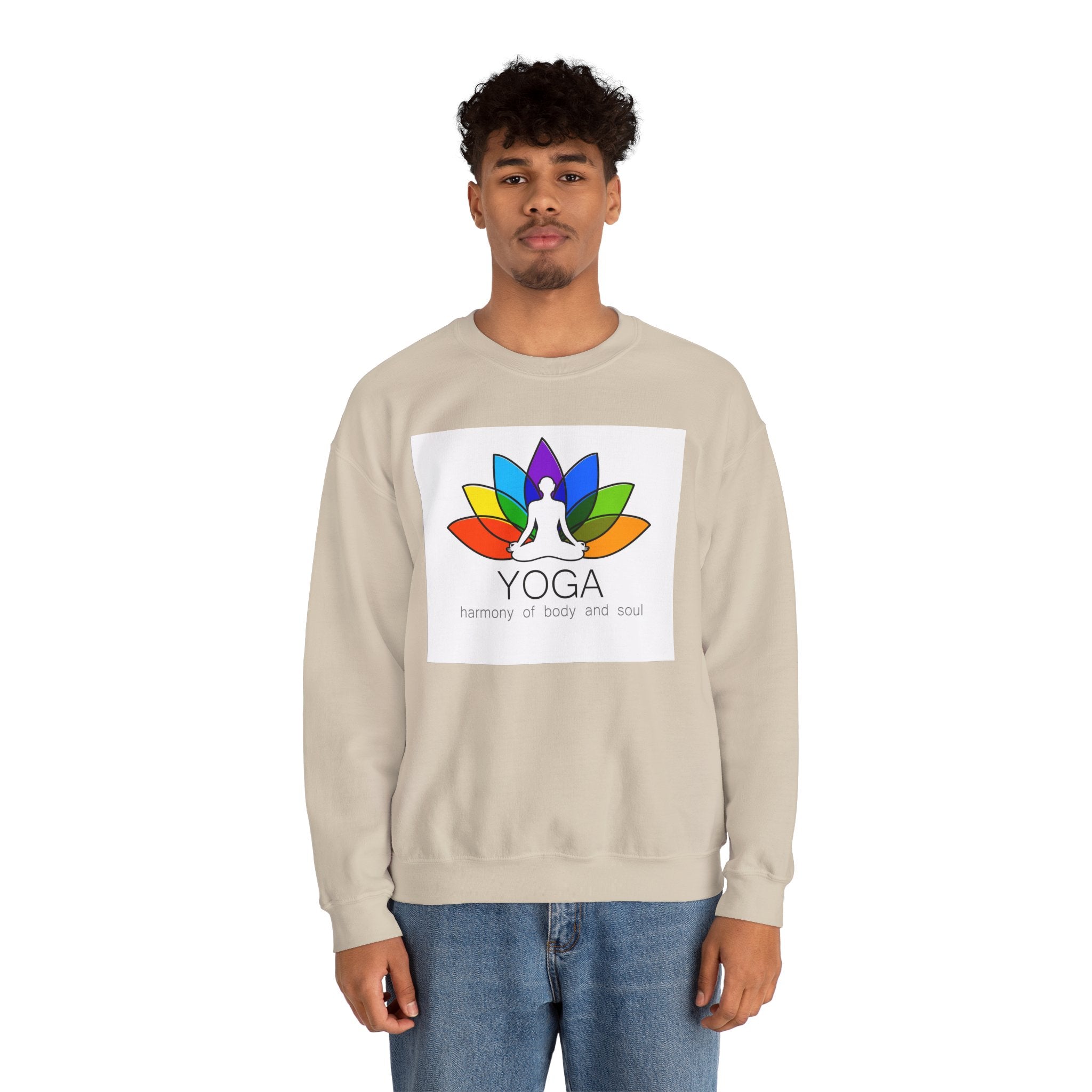 Yoga Harmony Crewneck Sweatshirt – Rainbow Lotus Meditation Design