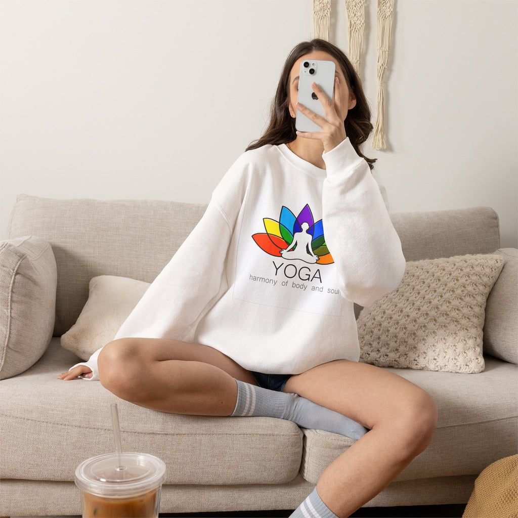 Yoga Harmony Crewneck Sweatshirt – Rainbow Lotus Meditation Design