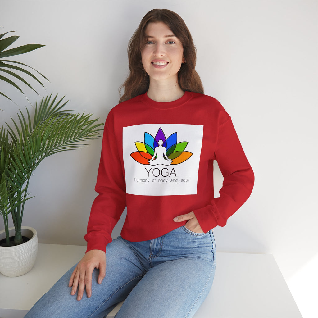 Yoga Harmony Crewneck Sweatshirt – Rainbow Lotus Meditation Design