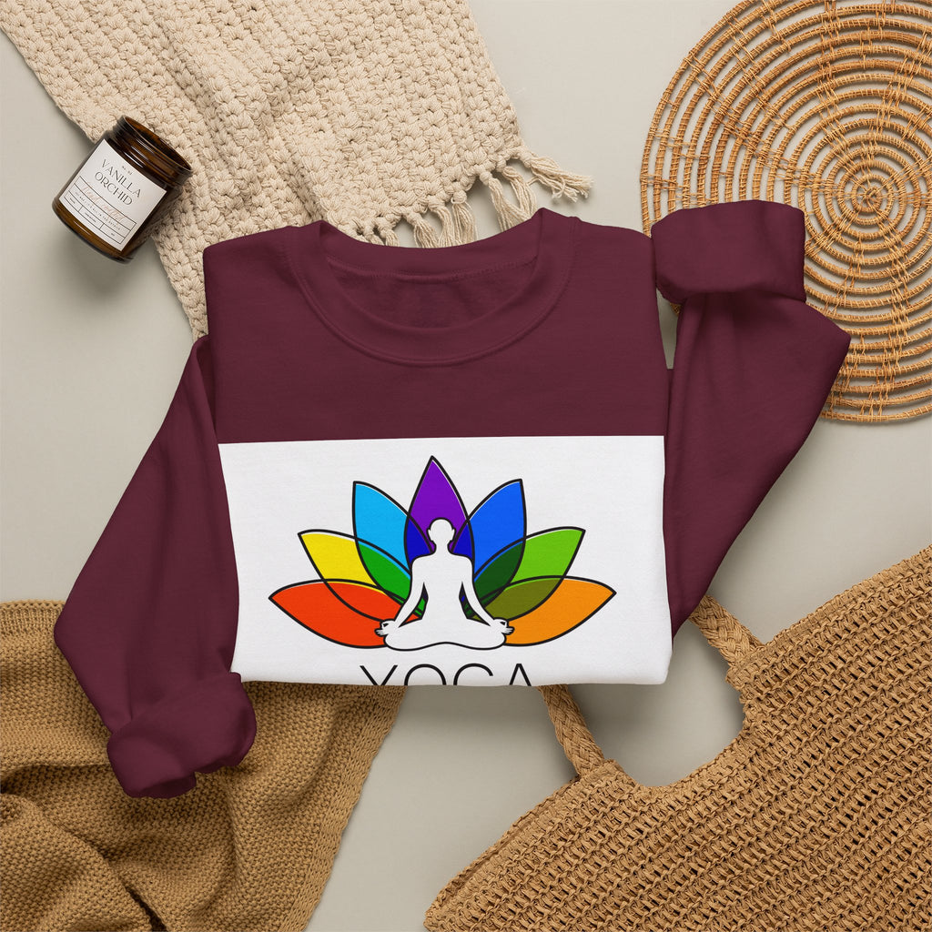 Yoga Harmony Crewneck Sweatshirt – Rainbow Lotus Meditation Design