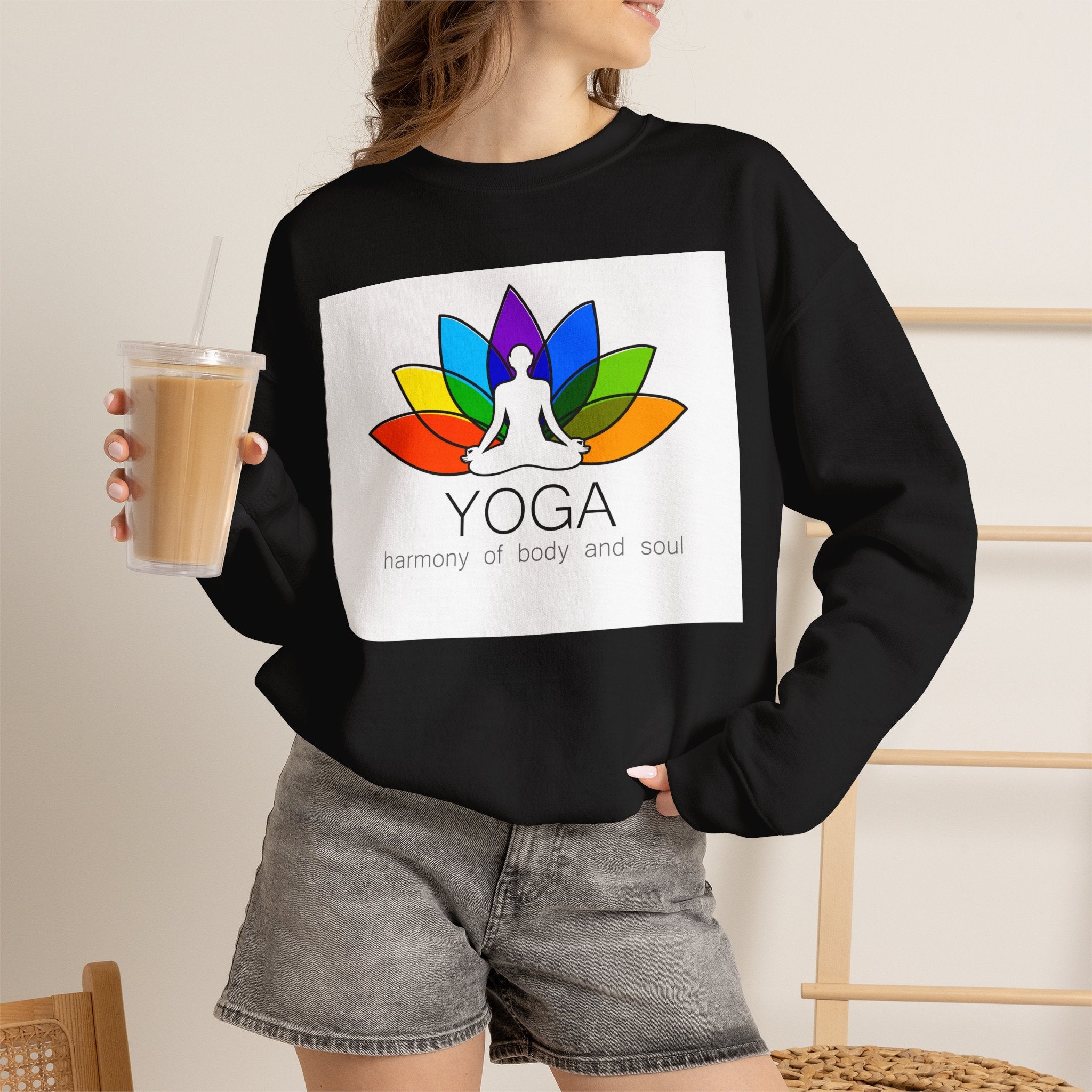 Yoga Harmony Crewneck Sweatshirt – Rainbow Lotus Meditation Design