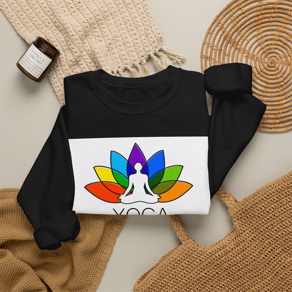 Yoga Harmony Crewneck Sweatshirt – Rainbow Lotus Meditation Design