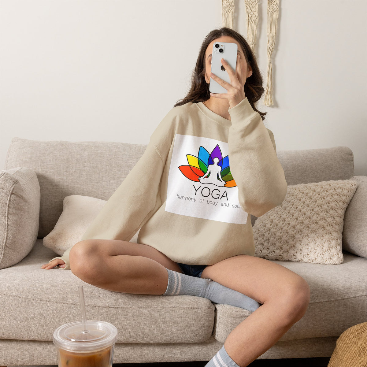 IMB Yoga Harmony Crewneck Sweatshirt – Rainbow Lotus Meditation Design