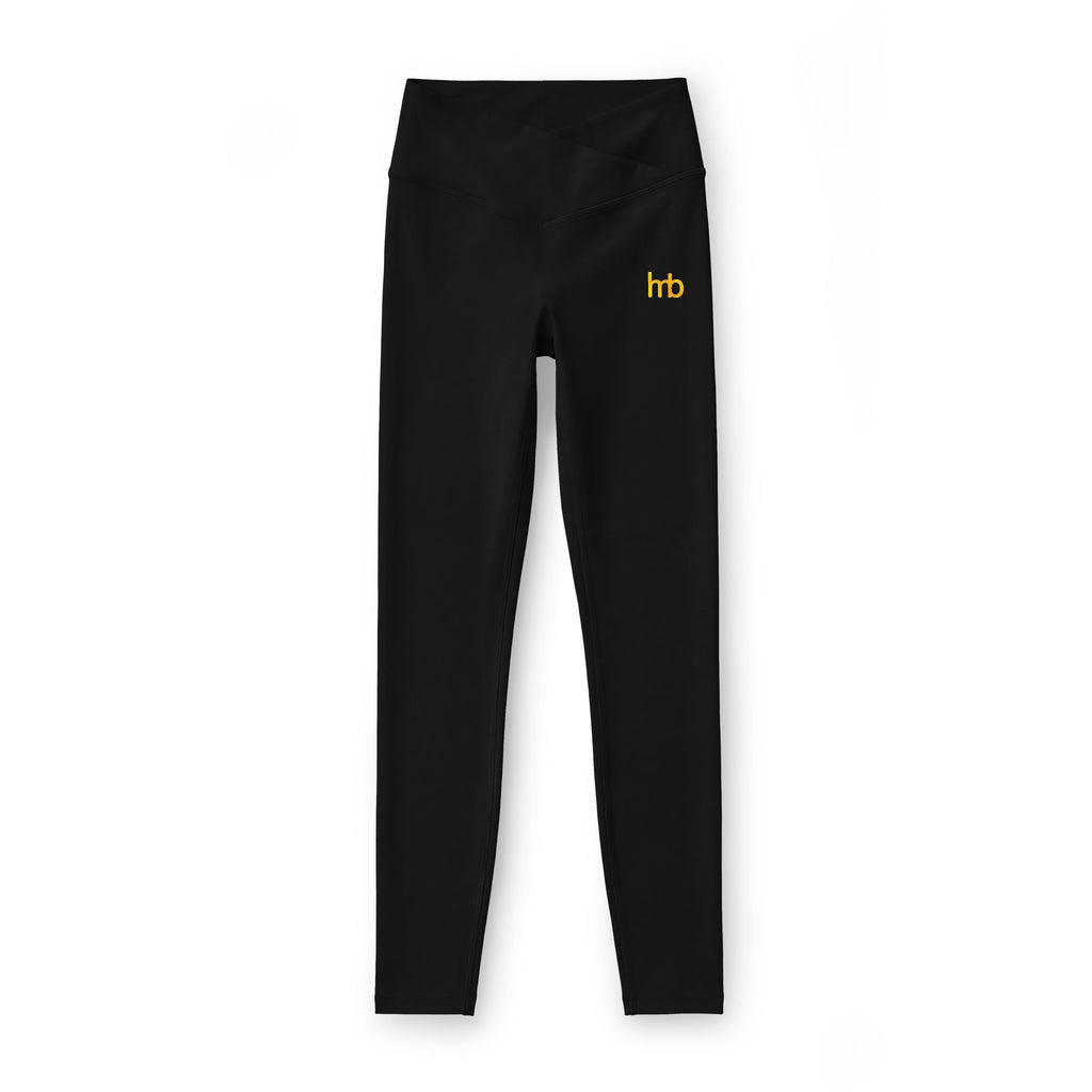 Women’s Luxe Leggings — High-Waist Black Activewear with Small Yellow 'hb' Logo