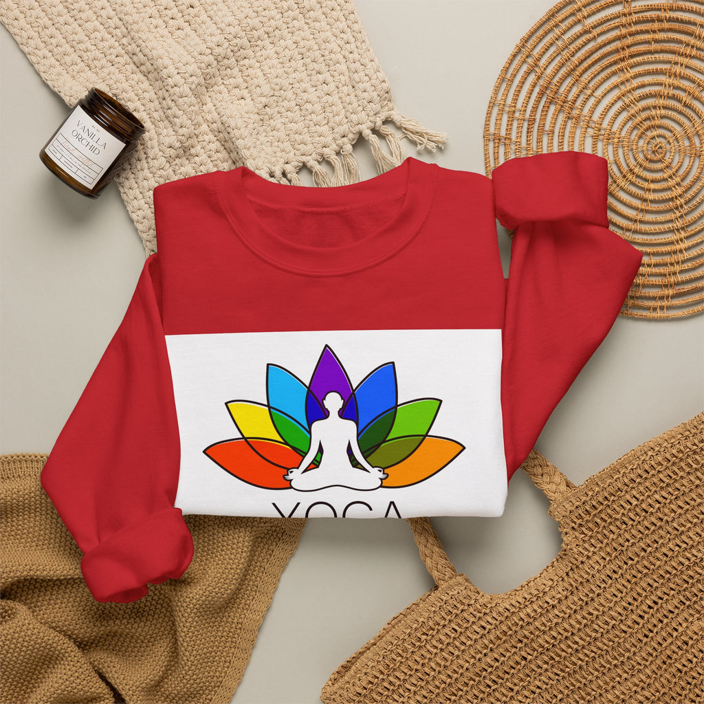 Yoga Harmony Crewneck Sweatshirt – Rainbow Lotus Meditation Design
