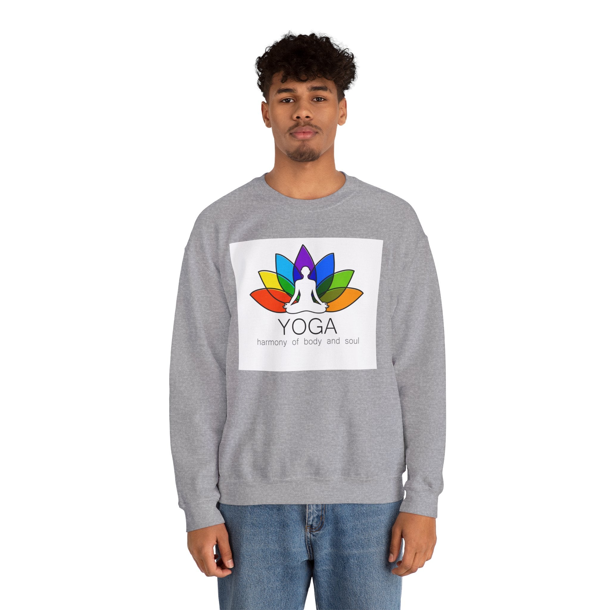 Yoga Harmony Crewneck Sweatshirt – Rainbow Lotus Meditation Design