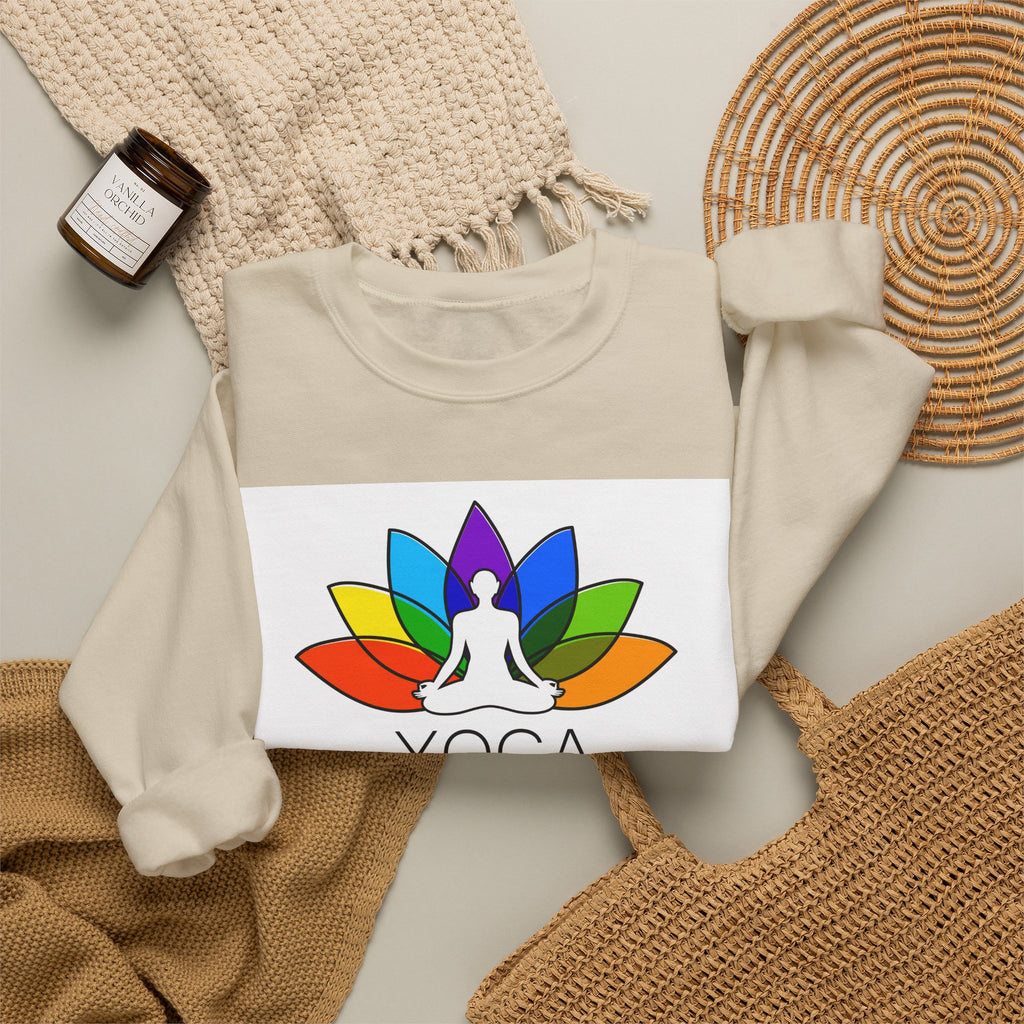 Yoga Harmony Crewneck Sweatshirt – Rainbow Lotus Meditation Design