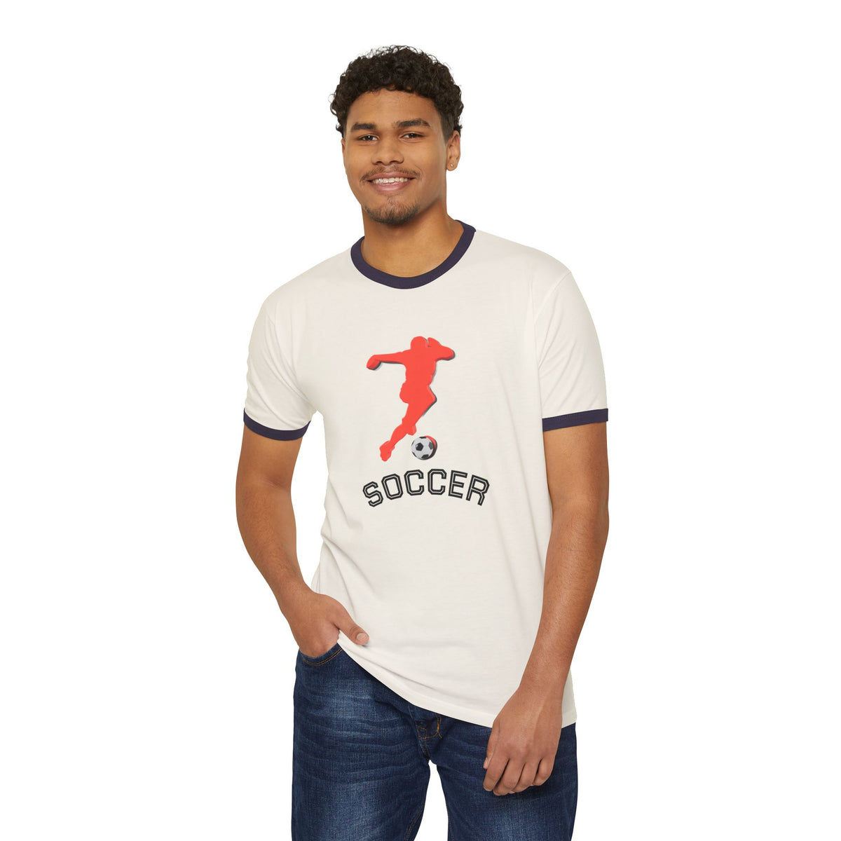 3D Soccer- Unisex Cotton Ringer T-Shirt