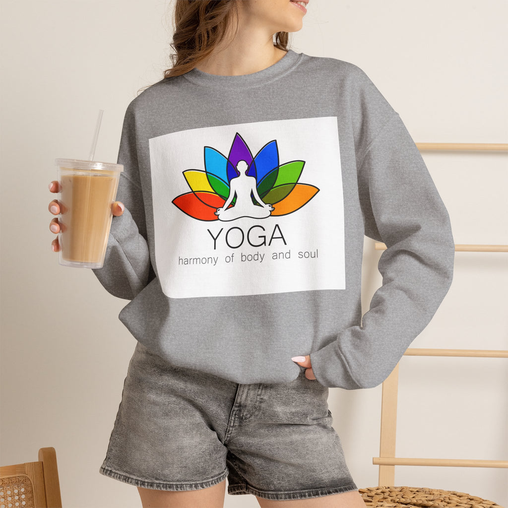 Yoga Harmony Crewneck Sweatshirt – Rainbow Lotus Meditation Design