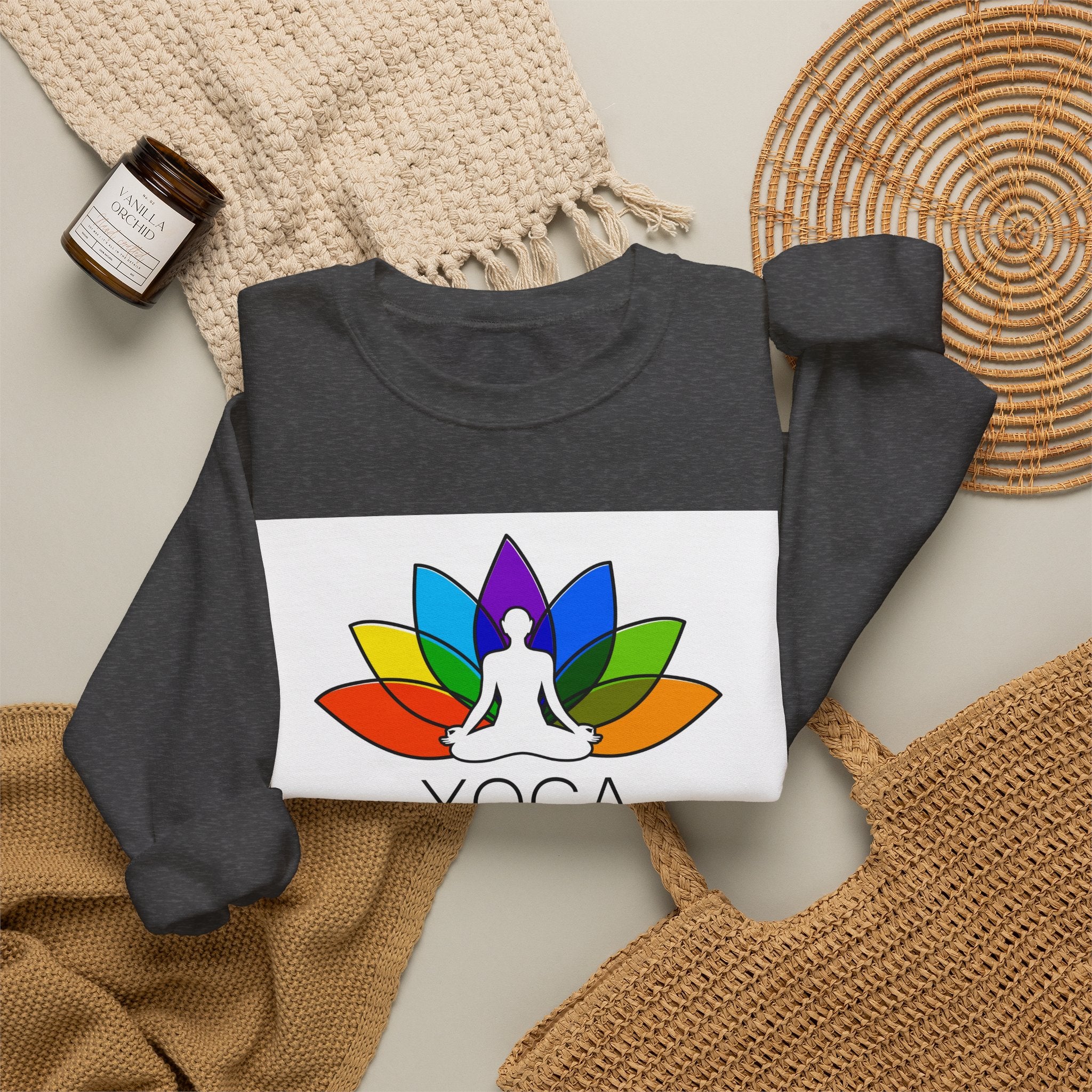 Yoga Harmony Crewneck Sweatshirt – Rainbow Lotus Meditation Design