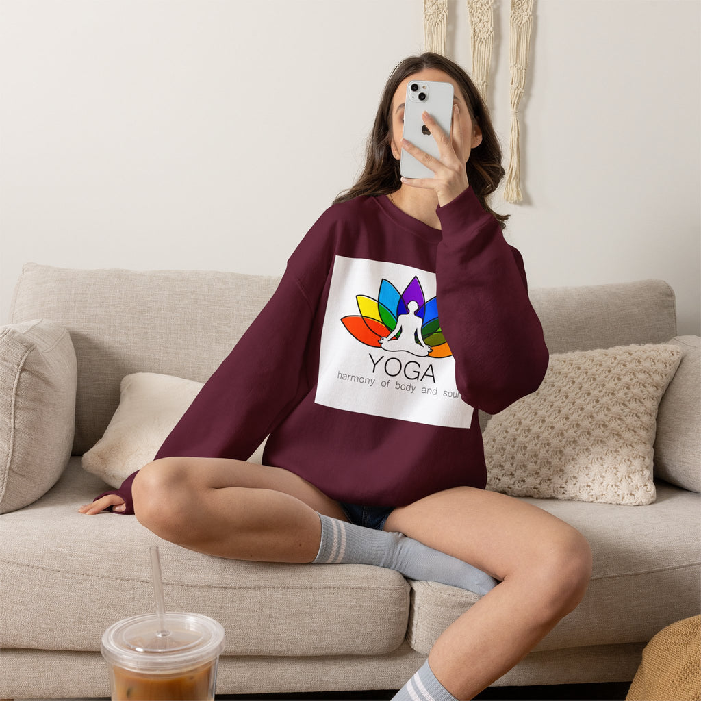 Yoga Harmony Crewneck Sweatshirt – Rainbow Lotus Meditation Design