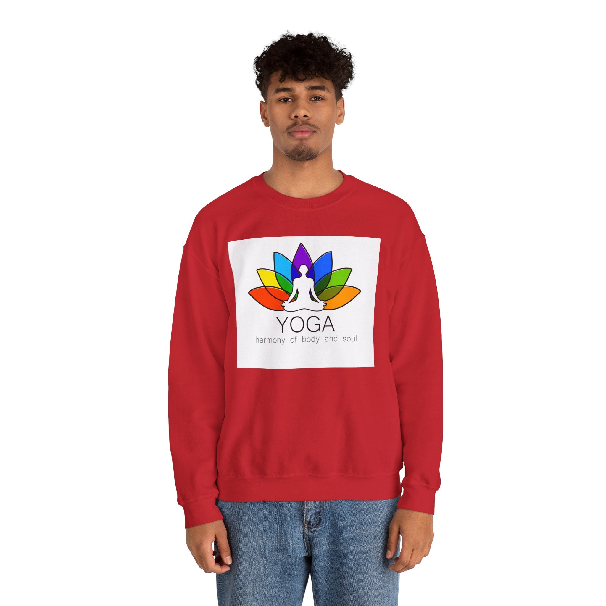 Yoga Harmony Crewneck Sweatshirt – Rainbow Lotus Meditation Design