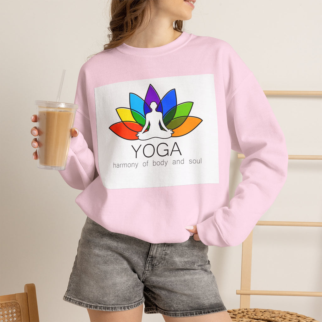 Yoga Harmony Crewneck Sweatshirt – Rainbow Lotus Meditation Design