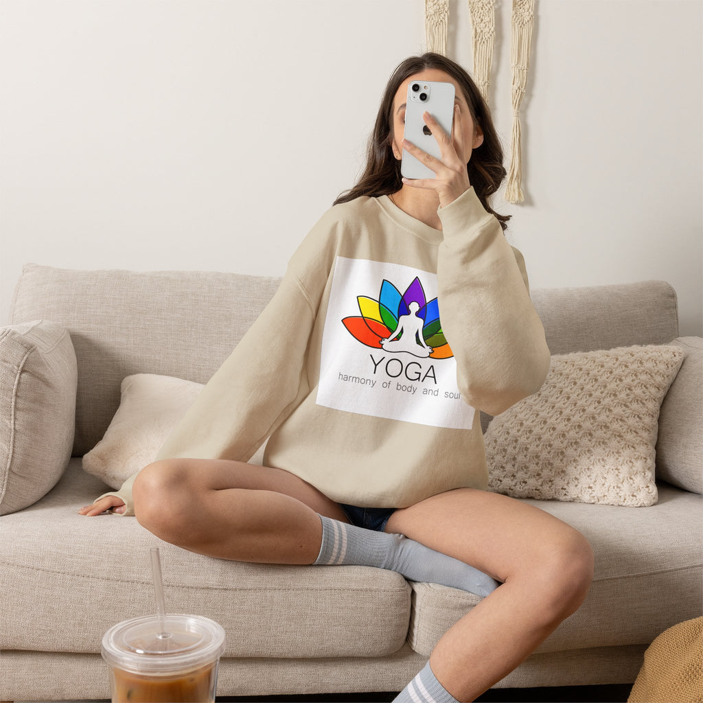 Yoga Harmony Crewneck Sweatshirt – Rainbow Lotus Meditation Design