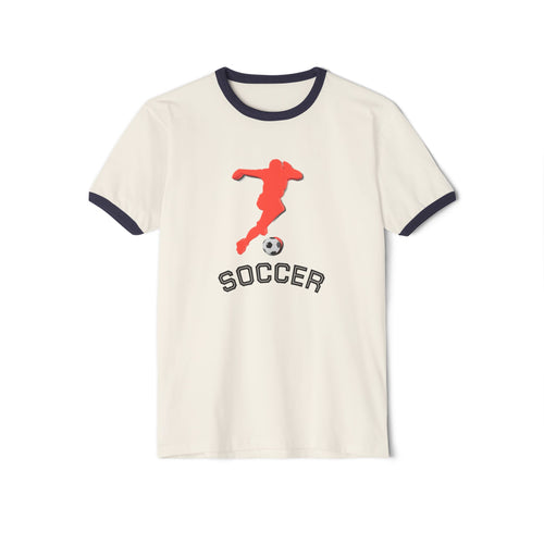 3D Soccer- Unisex Cotton Ringer T-Shirt