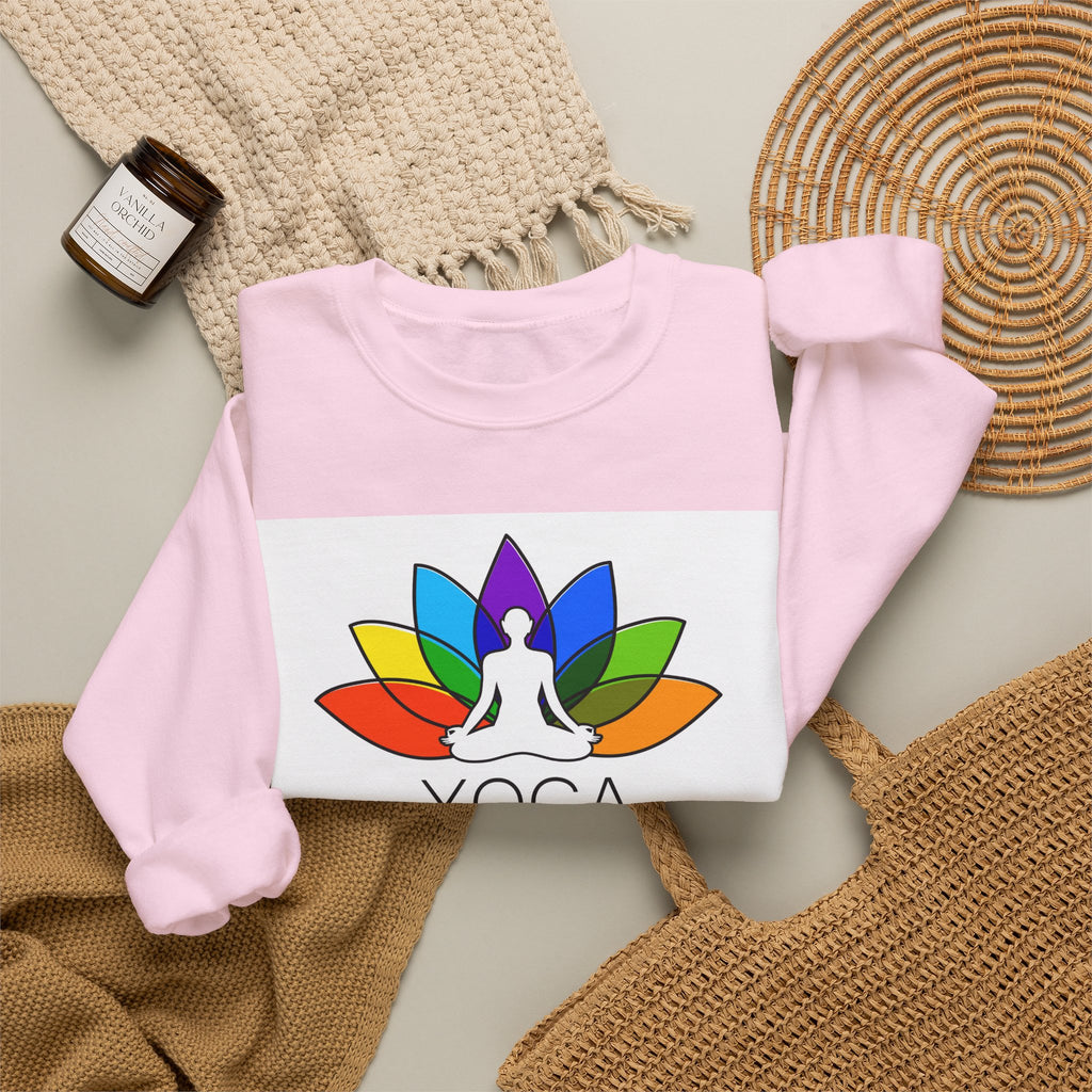 Yoga Harmony Crewneck Sweatshirt – Rainbow Lotus Meditation Design