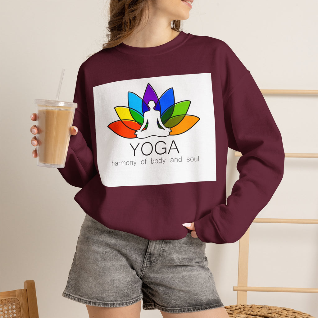 Yoga Harmony Crewneck Sweatshirt – Rainbow Lotus Meditation Design