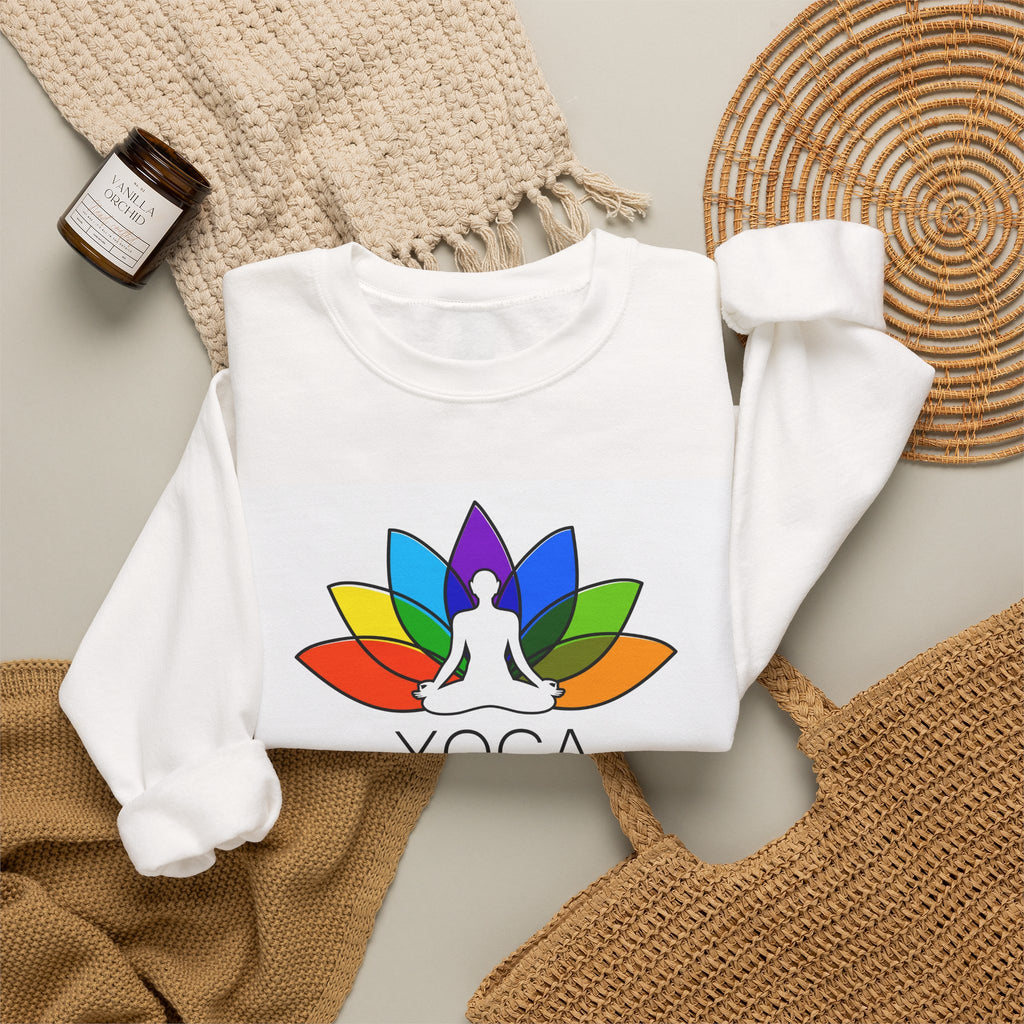 Yoga Harmony Crewneck Sweatshirt – Rainbow Lotus Meditation Design