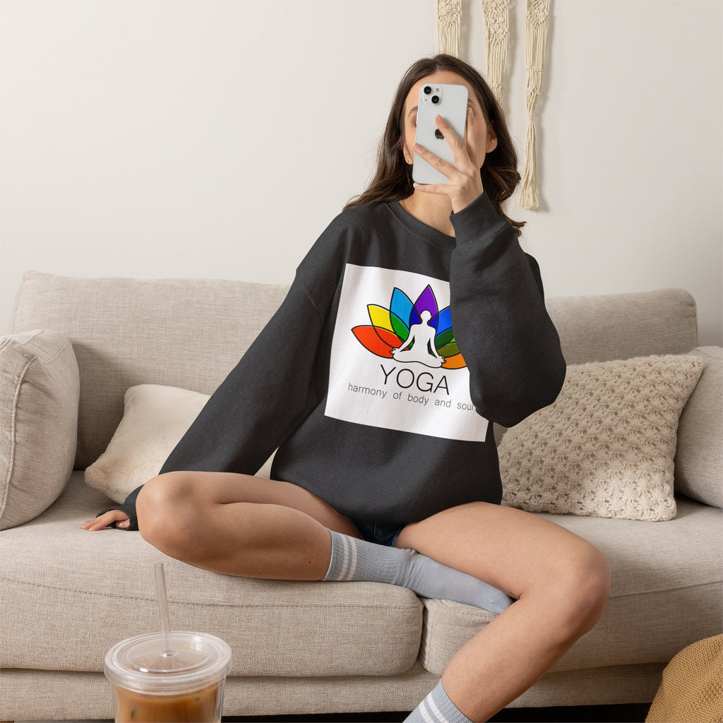 Yoga Harmony Crewneck Sweatshirt – Rainbow Lotus Meditation Design
