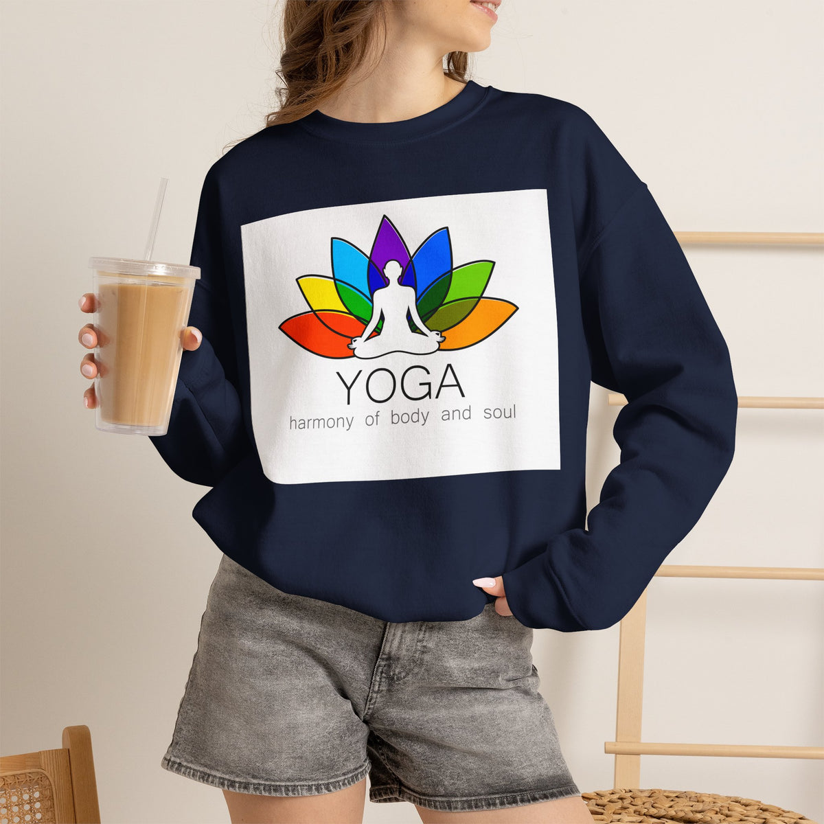 IMB Yoga Harmony Crewneck Sweatshirt – Rainbow Lotus Meditation Design