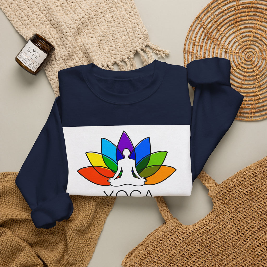 Yoga Harmony Crewneck Sweatshirt – Rainbow Lotus Meditation Design