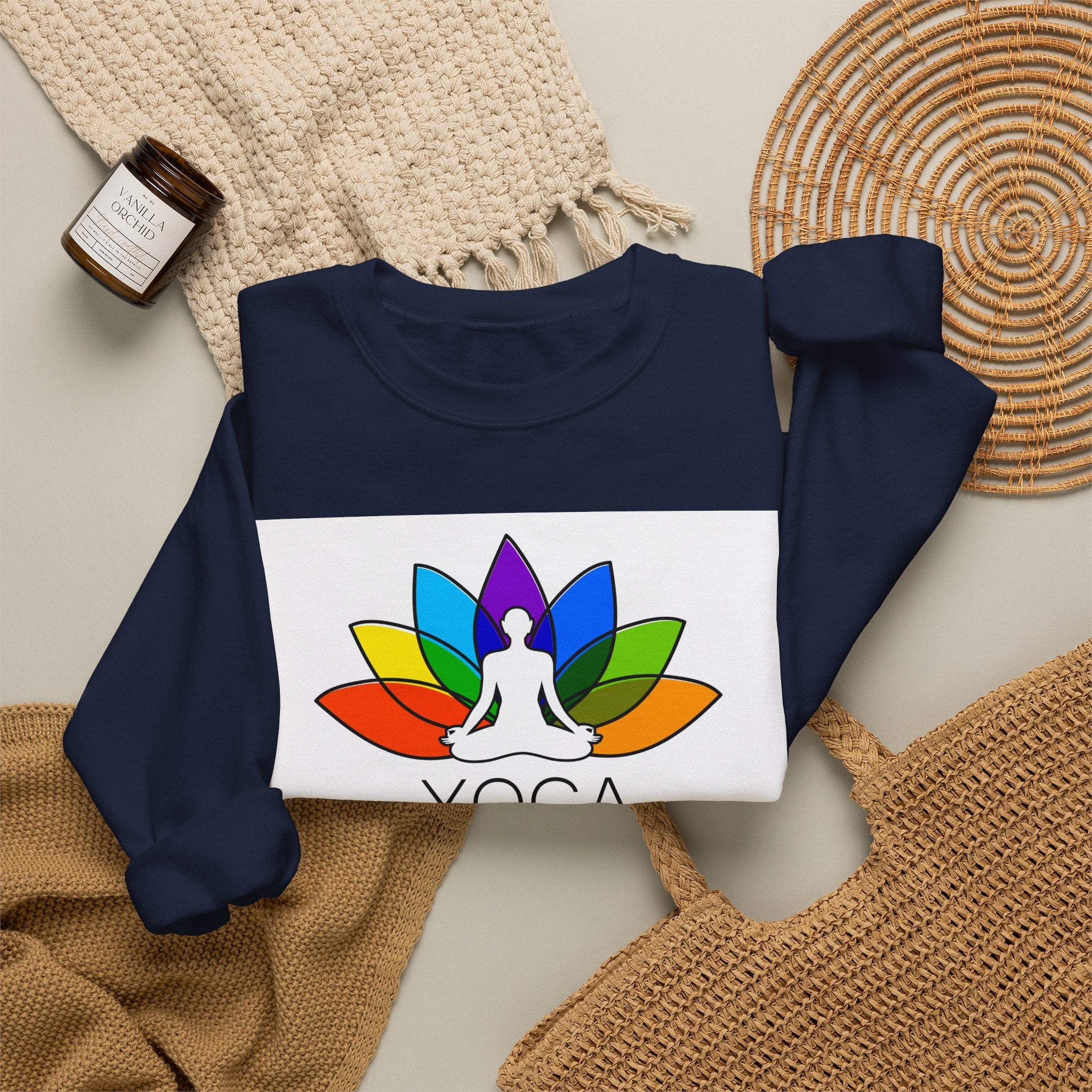 Yoga Harmony Crewneck Sweatshirt – Rainbow Lotus Meditation Design