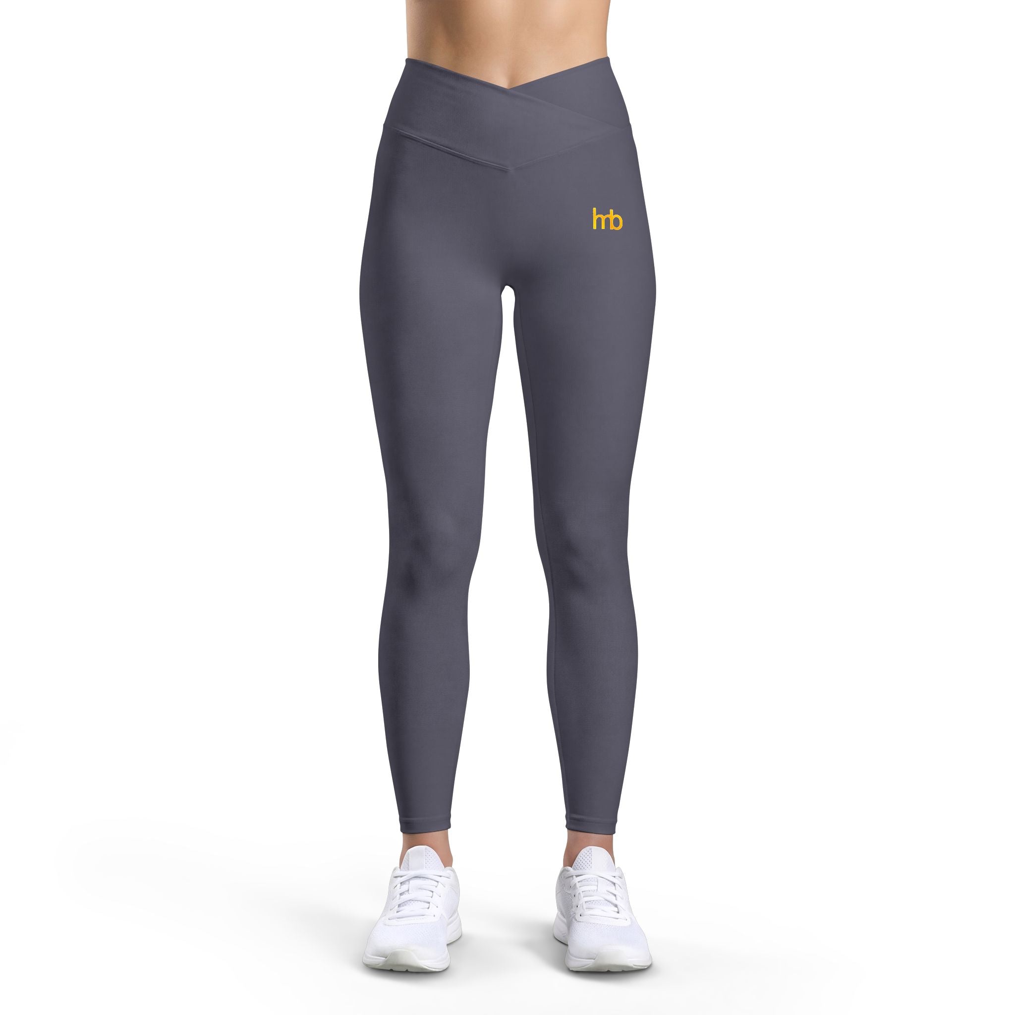 Women’s Luxe Leggings — High-Waist Black Activewear with Small Yellow 'hb' Logo