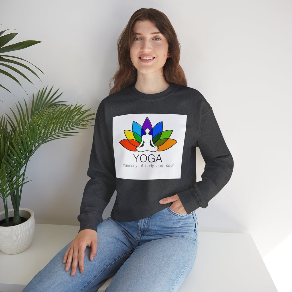 Yoga Harmony Crewneck Sweatshirt – Rainbow Lotus Meditation Design