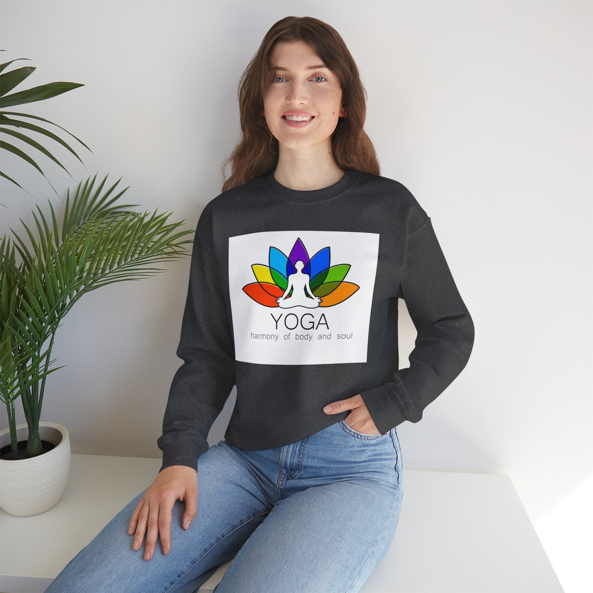 Yoga Harmony Crewneck Sweatshirt – Rainbow Lotus Meditation Design