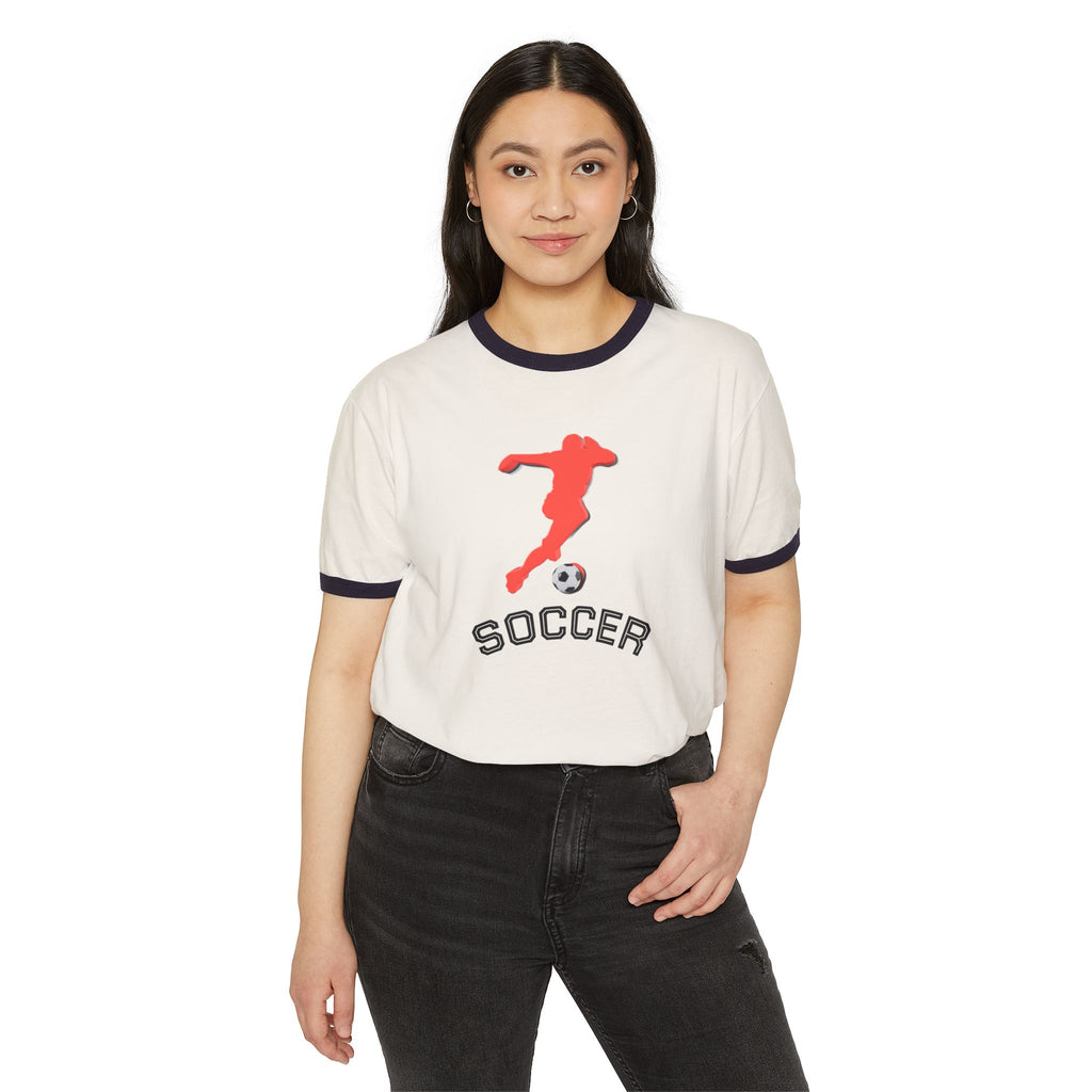 3D Soccer- Unisex Cotton Ringer T-Shirt