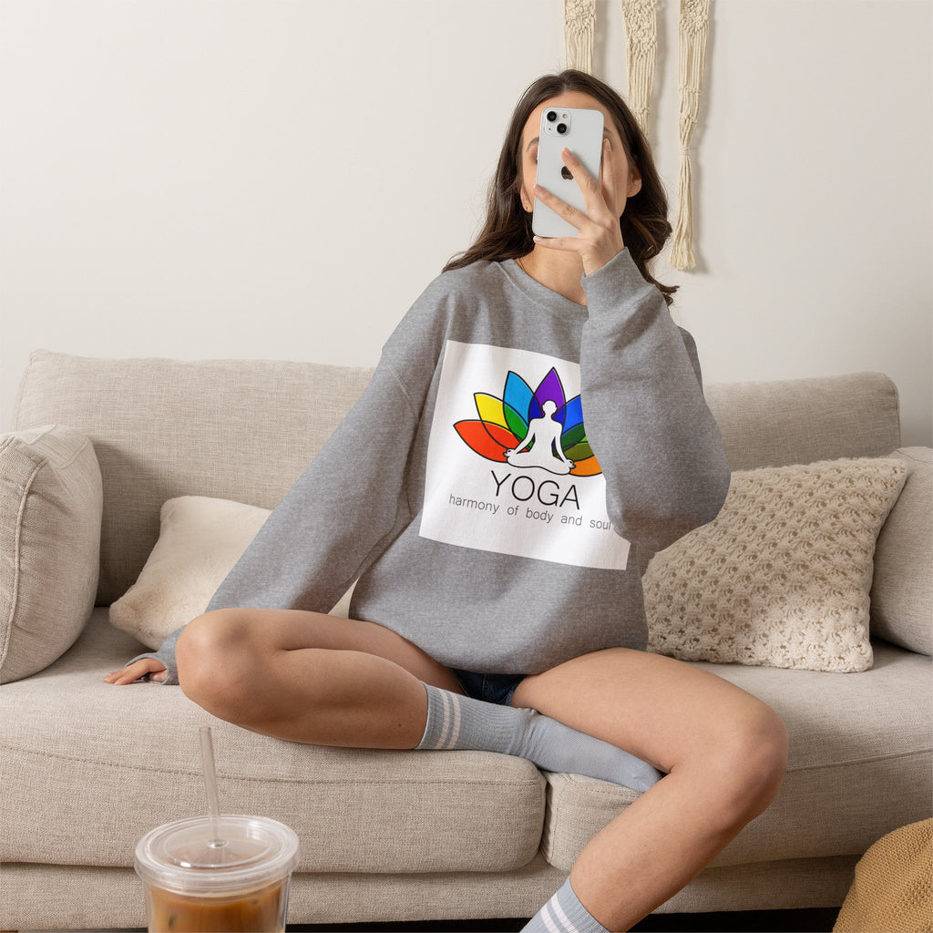 Yoga Harmony Crewneck Sweatshirt – Rainbow Lotus Meditation Design