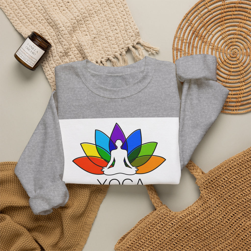 Yoga Harmony Crewneck Sweatshirt – Rainbow Lotus Meditation Design