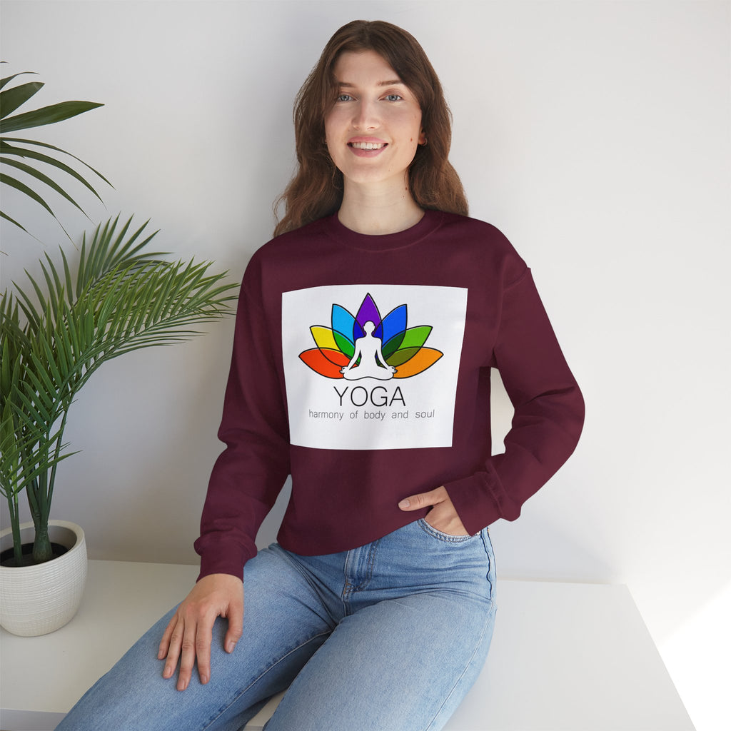 Yoga Harmony Crewneck Sweatshirt – Rainbow Lotus Meditation Design