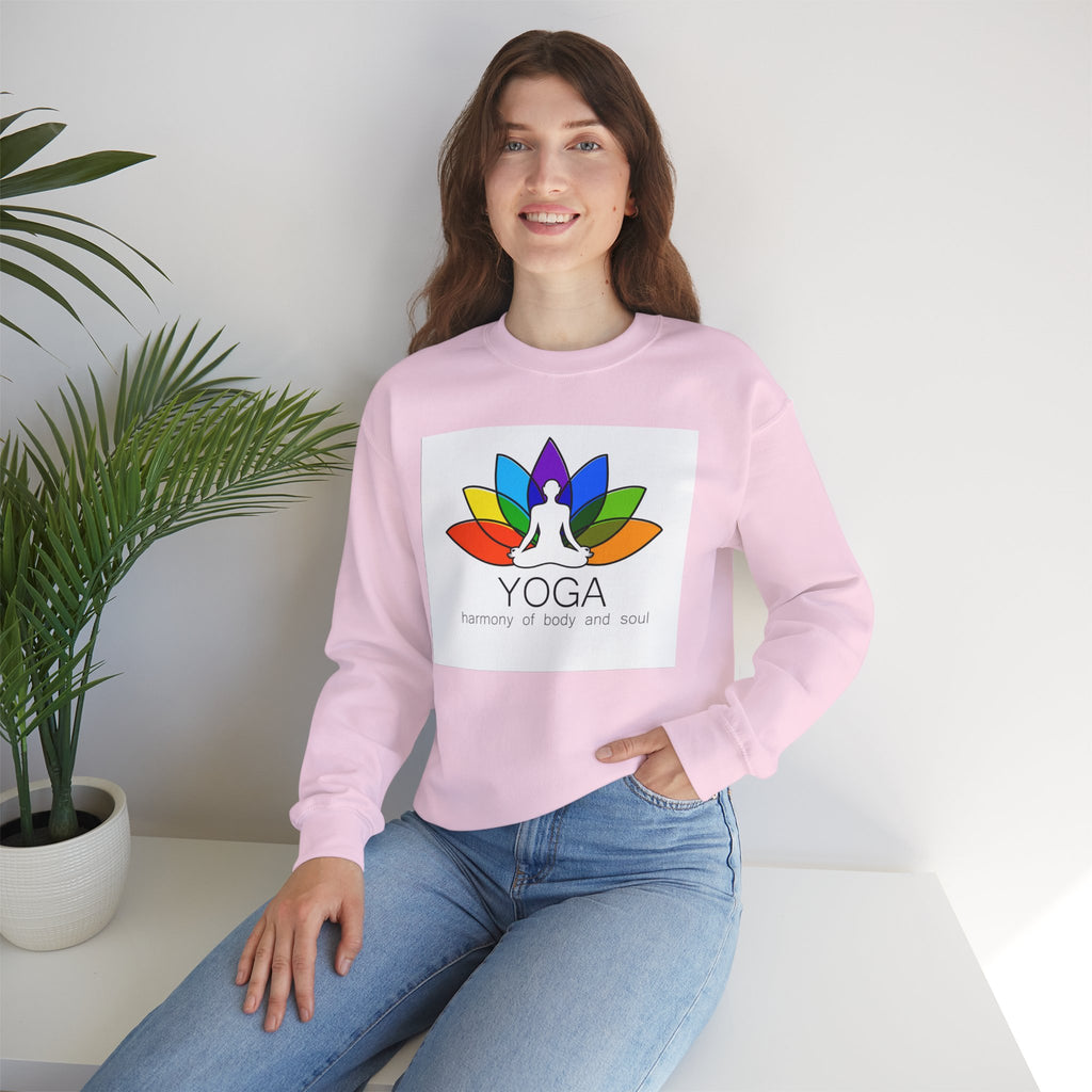 Yoga Harmony Crewneck Sweatshirt – Rainbow Lotus Meditation Design