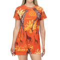 Women Giraffe Sunset T-Shirt Dress — Orange African Safari Print